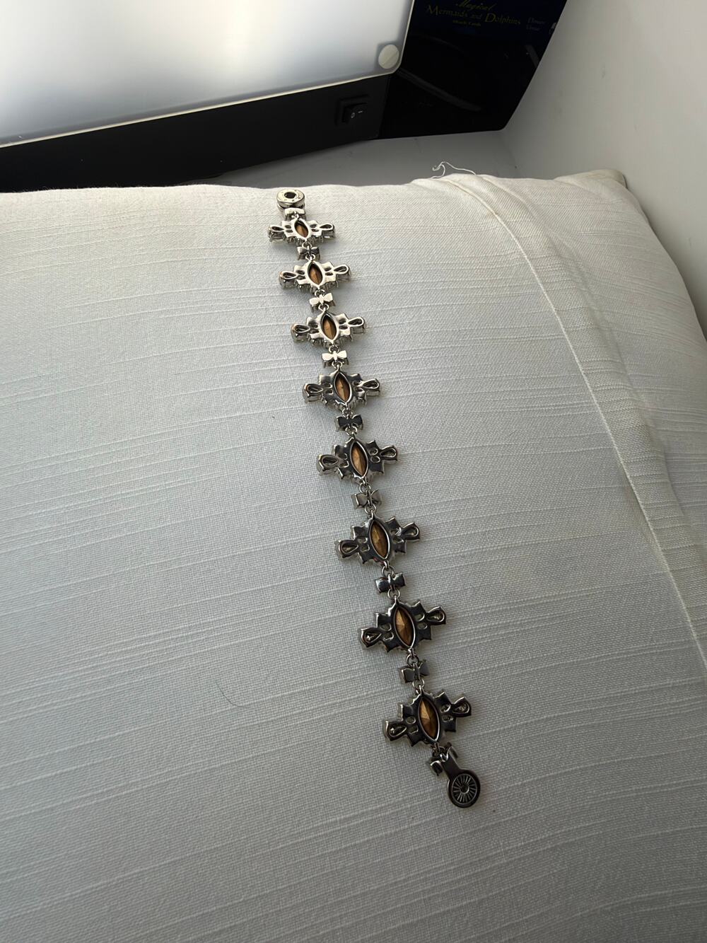 Vintage 1970s Signed Monet Rhinestone Statement Link Bracelet – Smokey Grey Nave